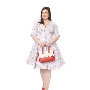 Unique Vintage Plus Size Lavender Gingham & Cherries Delores Swing Dress  1X 16